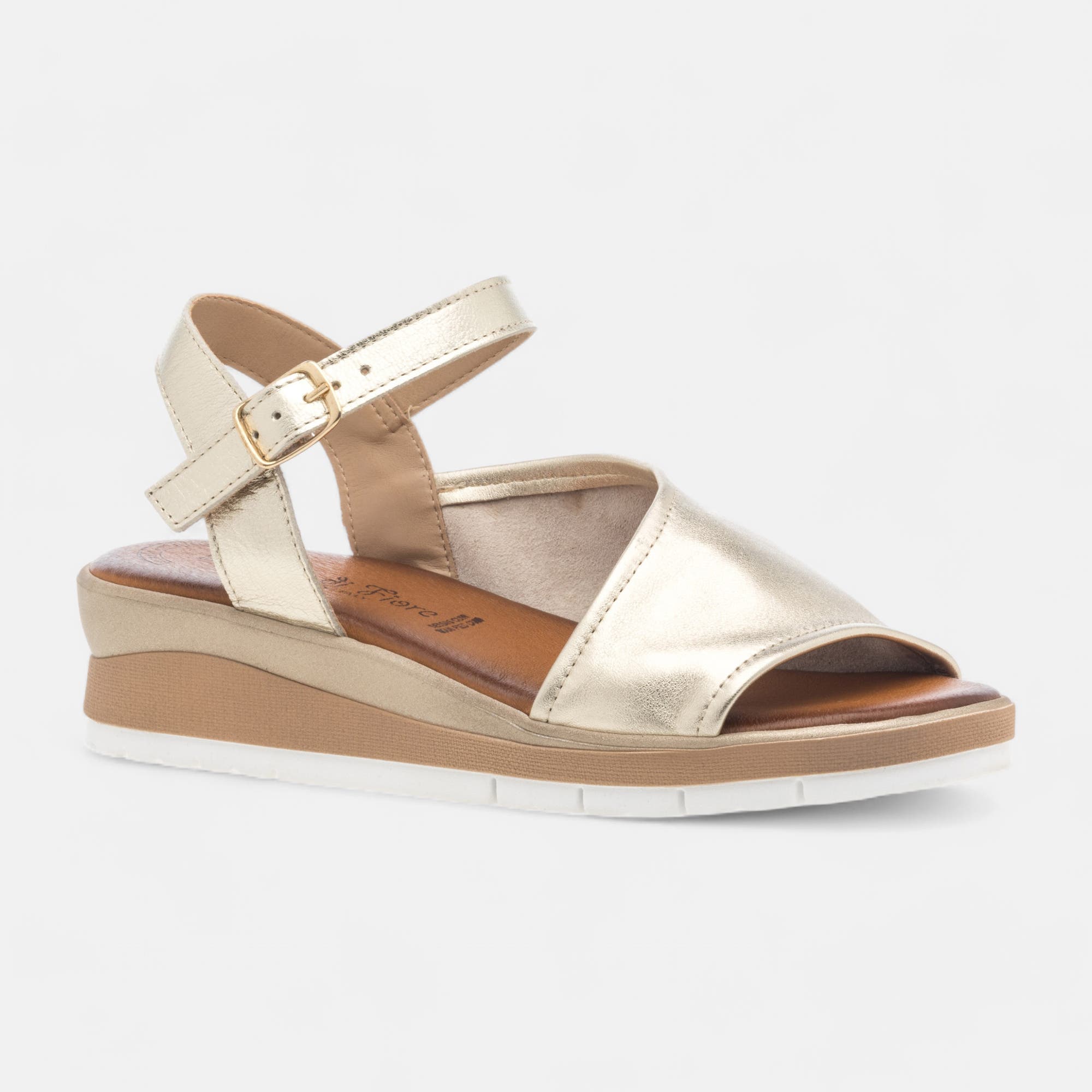 Sandales à talon compensé Femme en cuir or