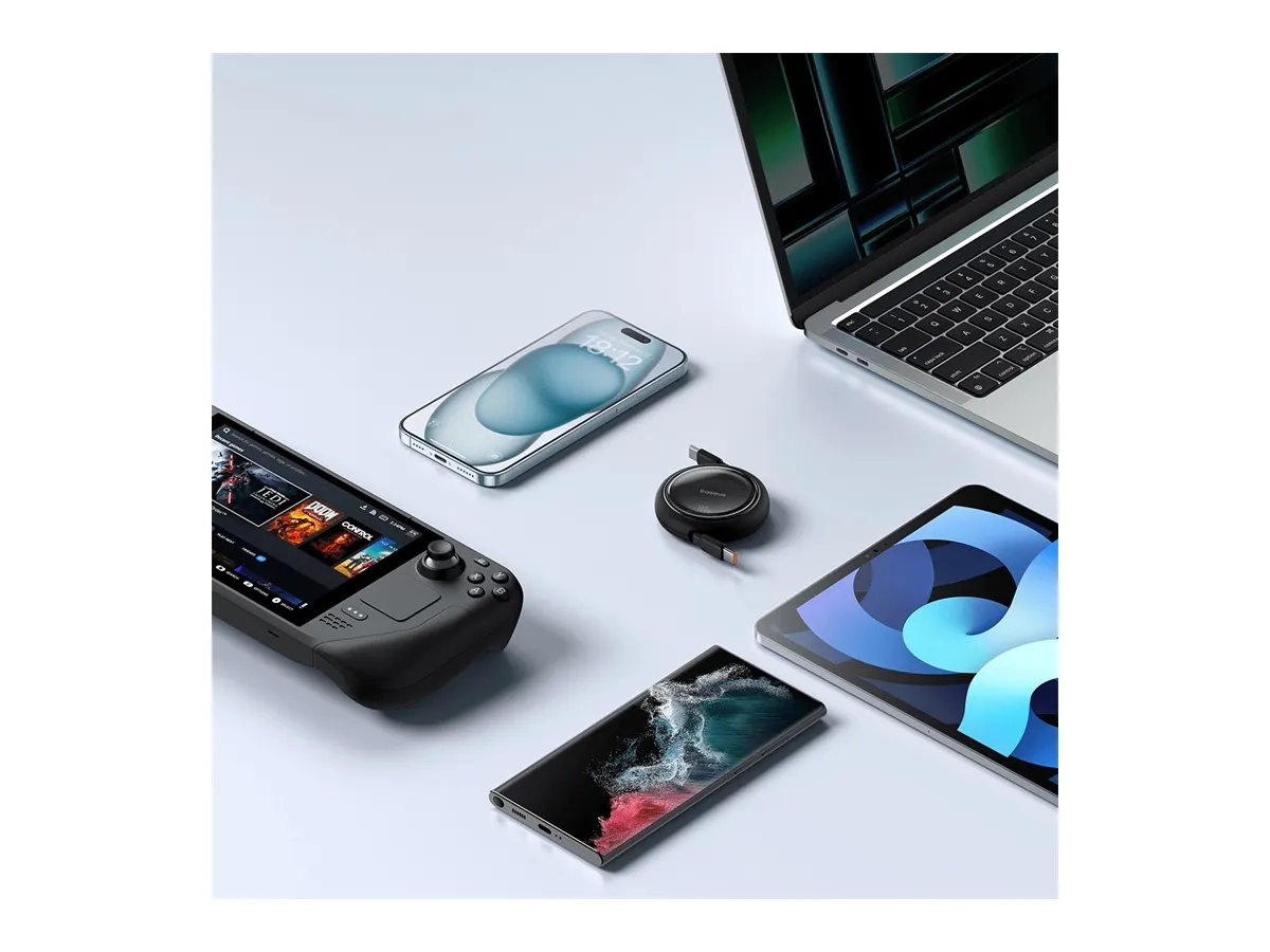 (1m) 100W Free2Draw Mini Ausziehbares USB C auf USB C Ladekabel Datenkabel - Schwarz