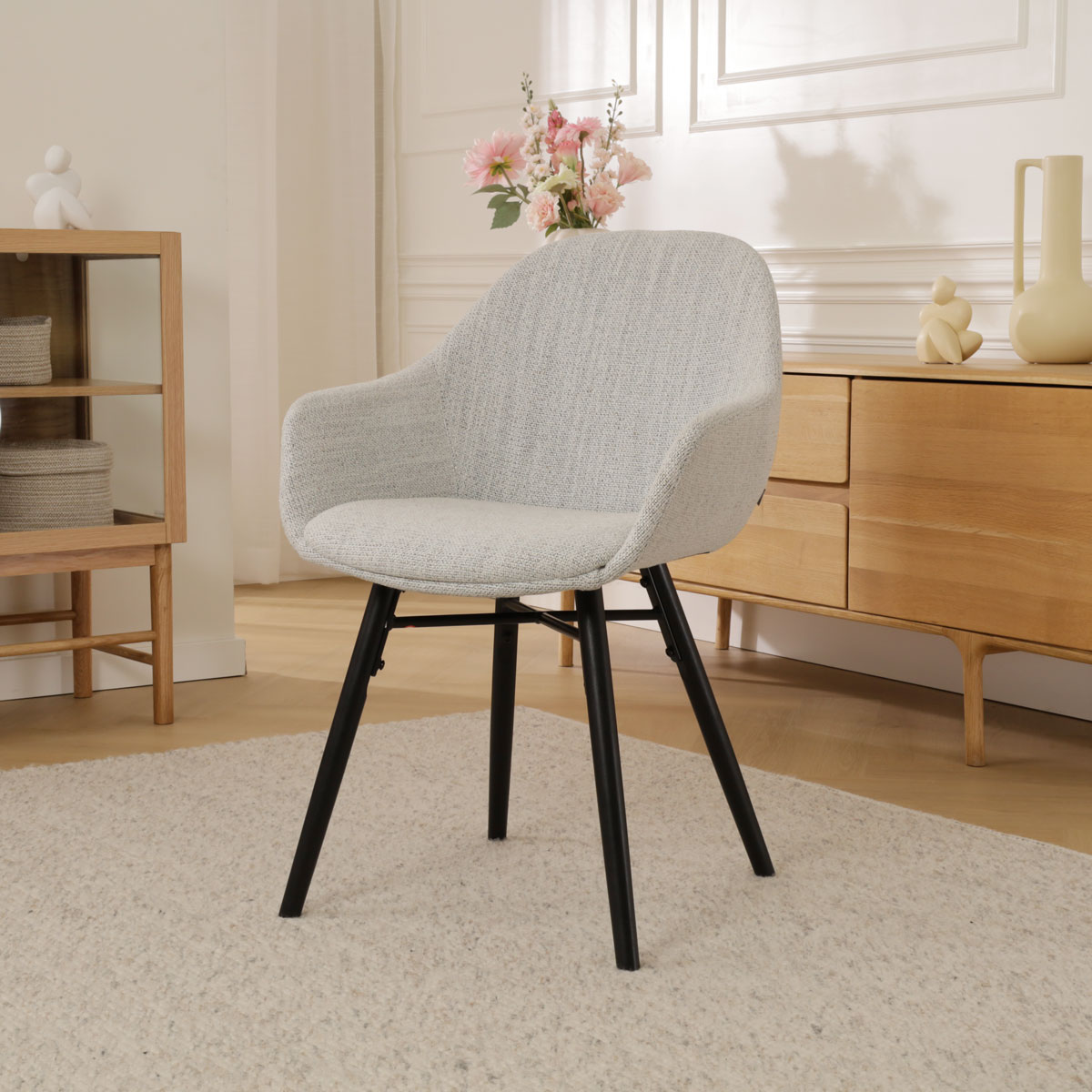 Eetkamerstoel Nena-Mae grijs beige gemêleerd - zwart