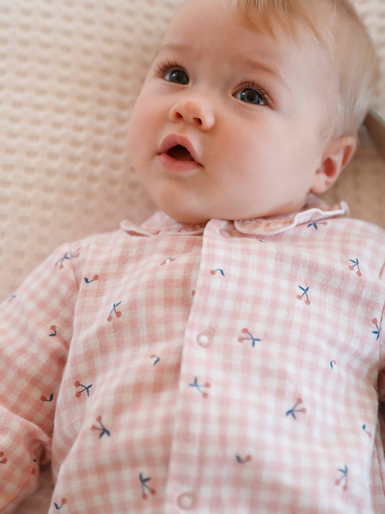 Pijama de flanela de algodão para bebê, xadrez rosa médio