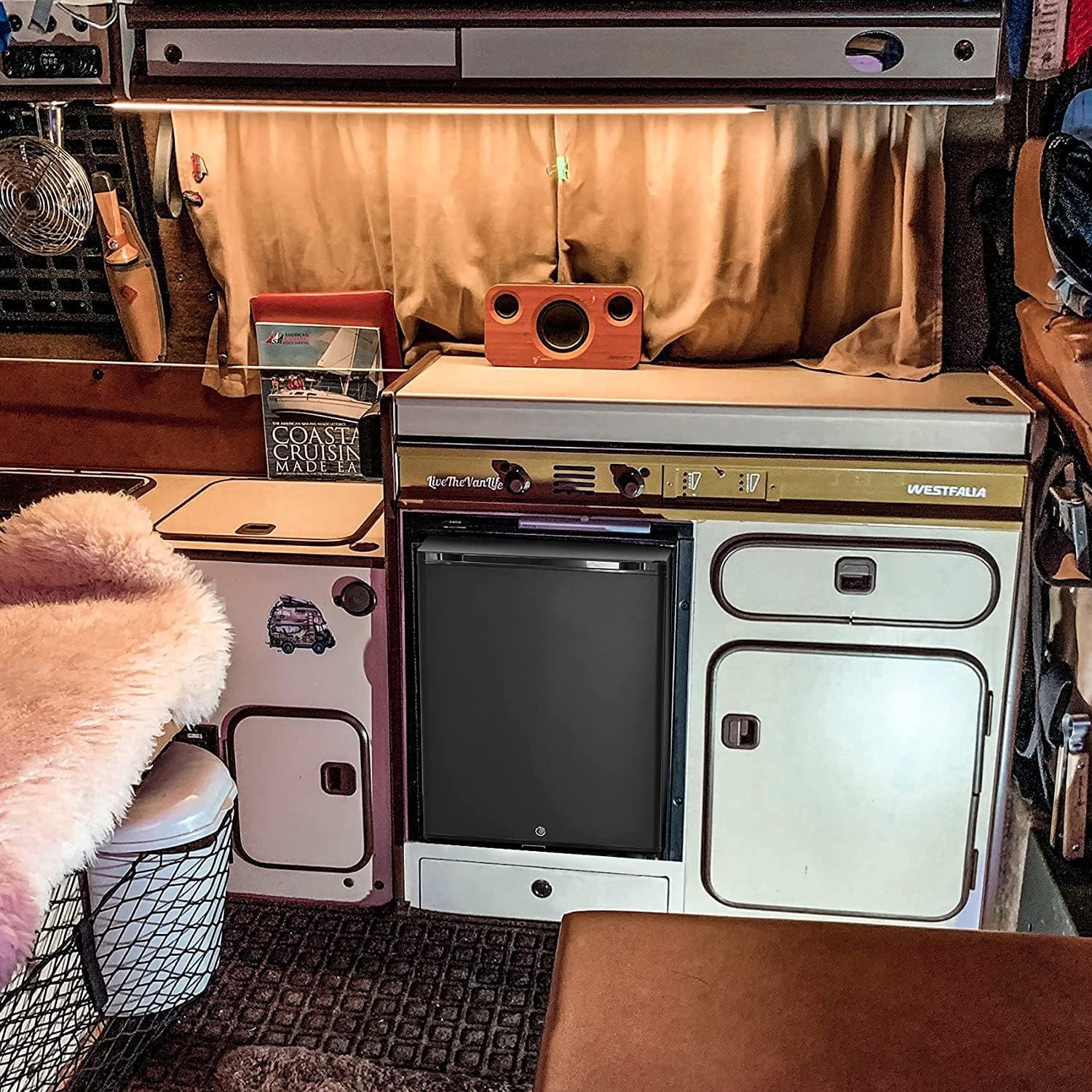 SMETA Kühlschrank 12V 230V, Camping Kühlschrank 12V 230V, Wohnwagen Kühlschrank, 53L, Absorber Kühlschrank mit Schloss für Camping, Wohnmobil, Auto, LKW, Büro, Wohnheim, Lautlos, Schwarz