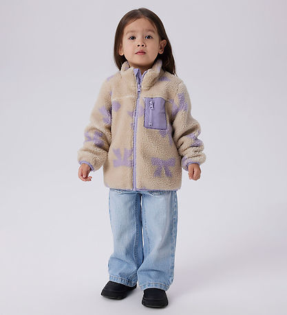 Name It Fleecejacke - Teddy - NmfMonica - Fog m. Schleifen