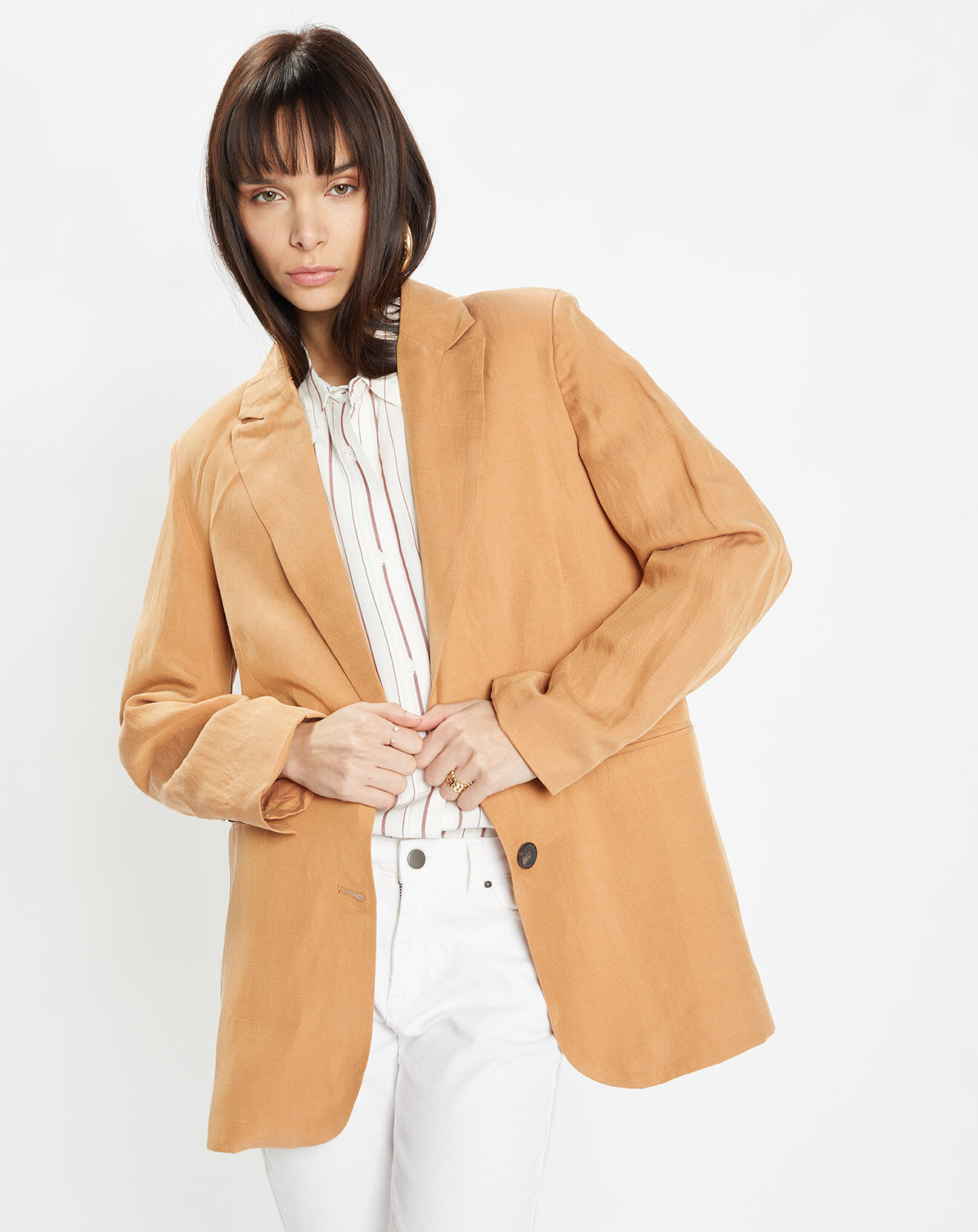 Galeries Lafayette Veste blazer à teneur en Lin Luciole camel