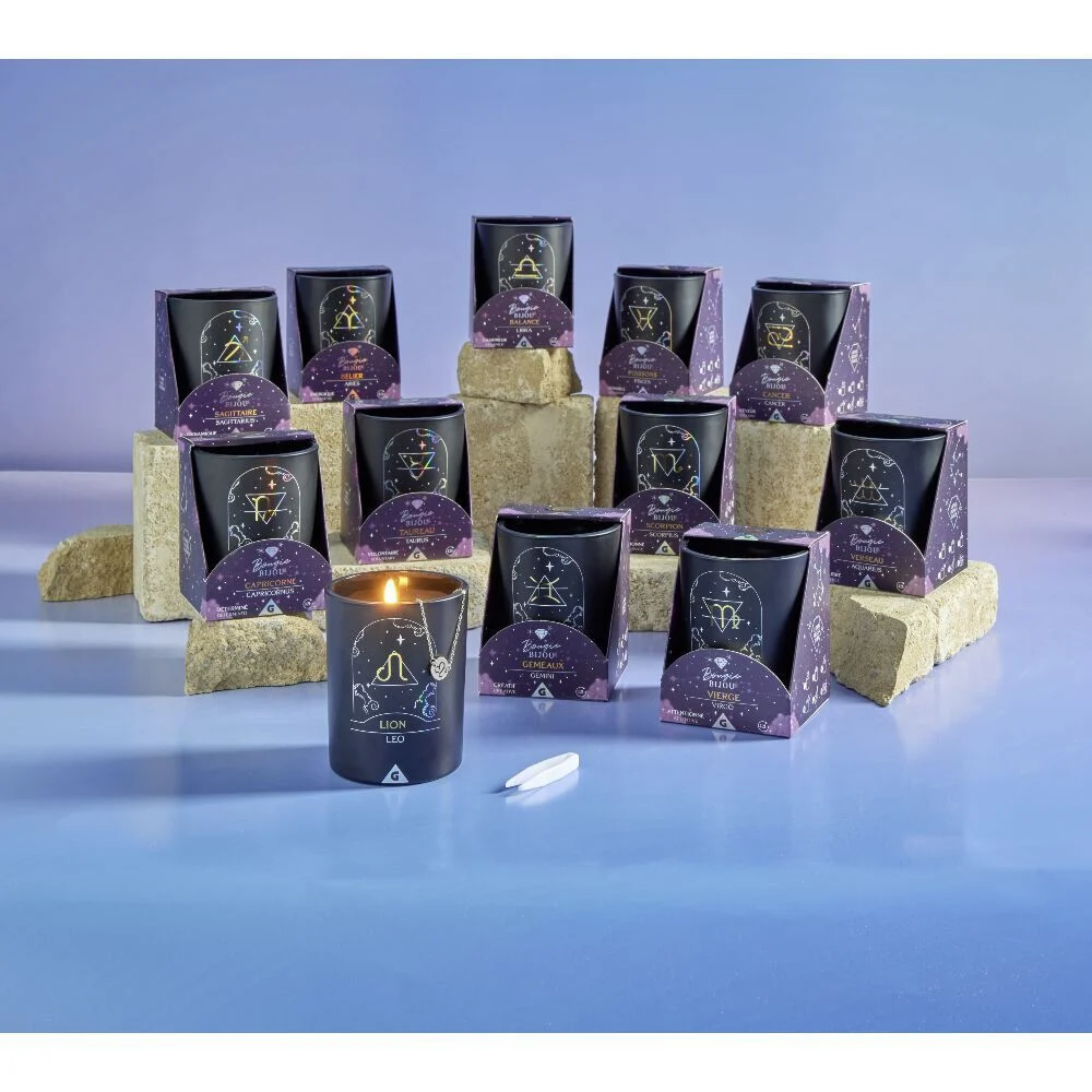 Bougie bijou argenté signe astro Bélier senteur bois de santal 36H