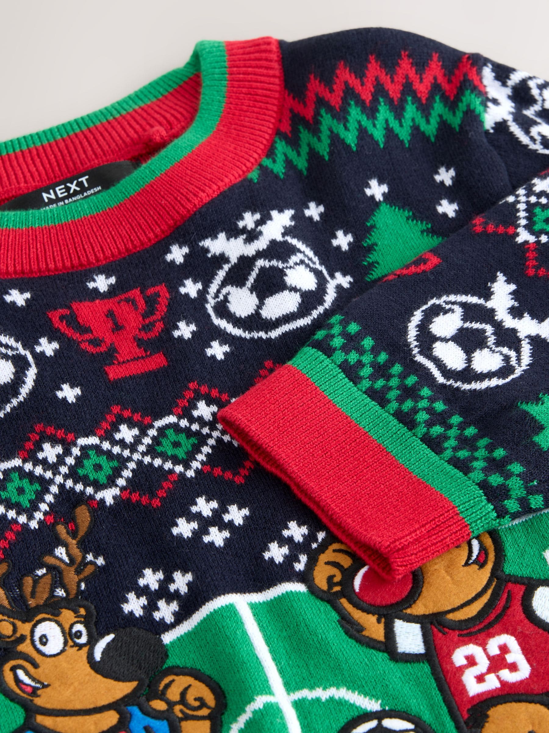 Meerkleurige rendiervoetbal - Kersttrui (3 - 16 jr)