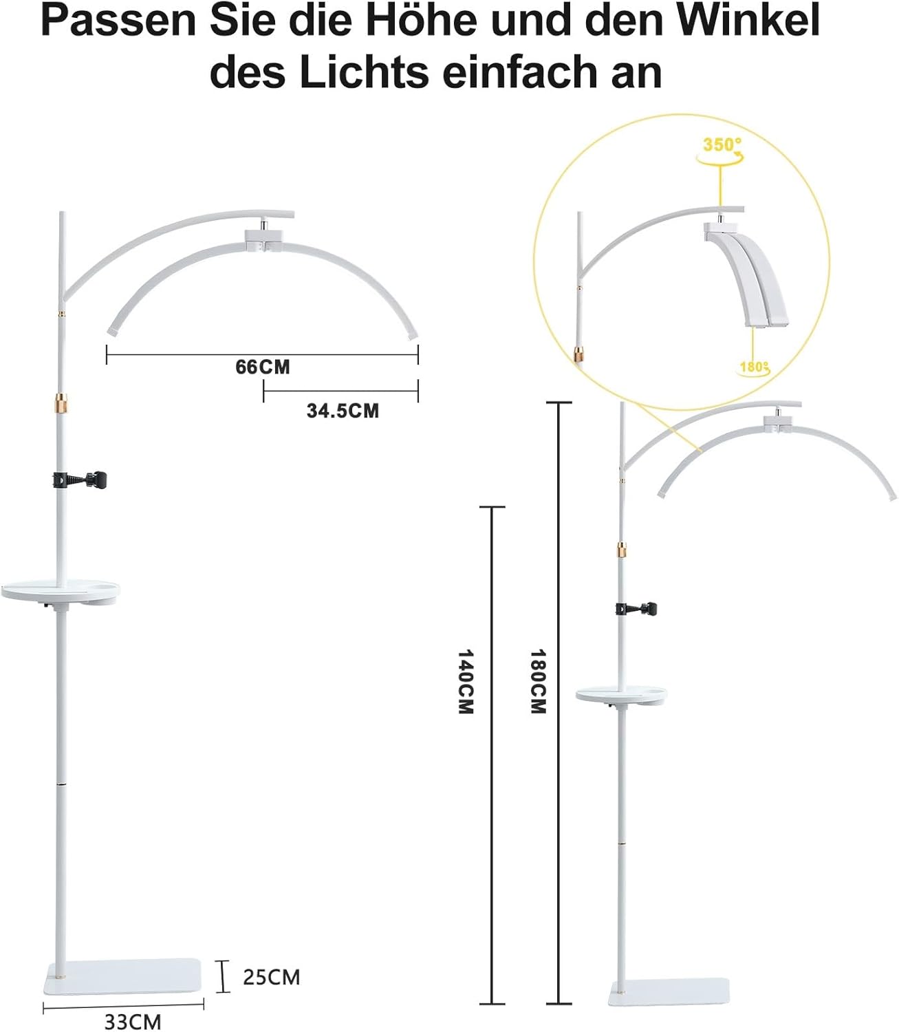LED Stehleuchte, 45W Wimpern Lampe Kosmetik Lampe für Wimpern, Einstellbares Licht 3-6000K, Lamp mit Telefonständer, Kosmetiklampe Mondlampe für Lesen Tätowieren