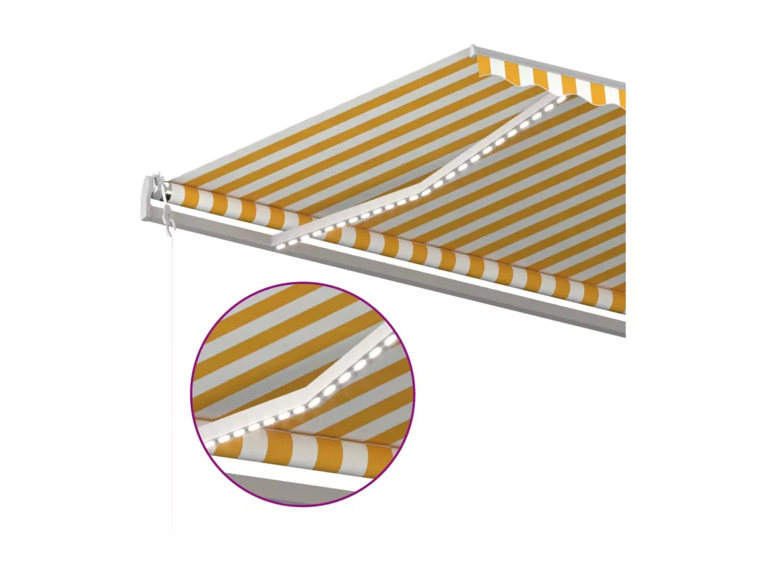 Auvent manuel rétractable avec LED 6x3 m Jaune et blanc