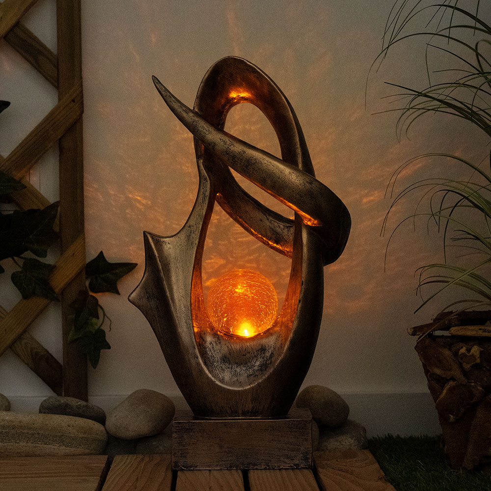 LED Solarleuchte, Feuereffekt bronze, Glas Crackle Design H 45 cm