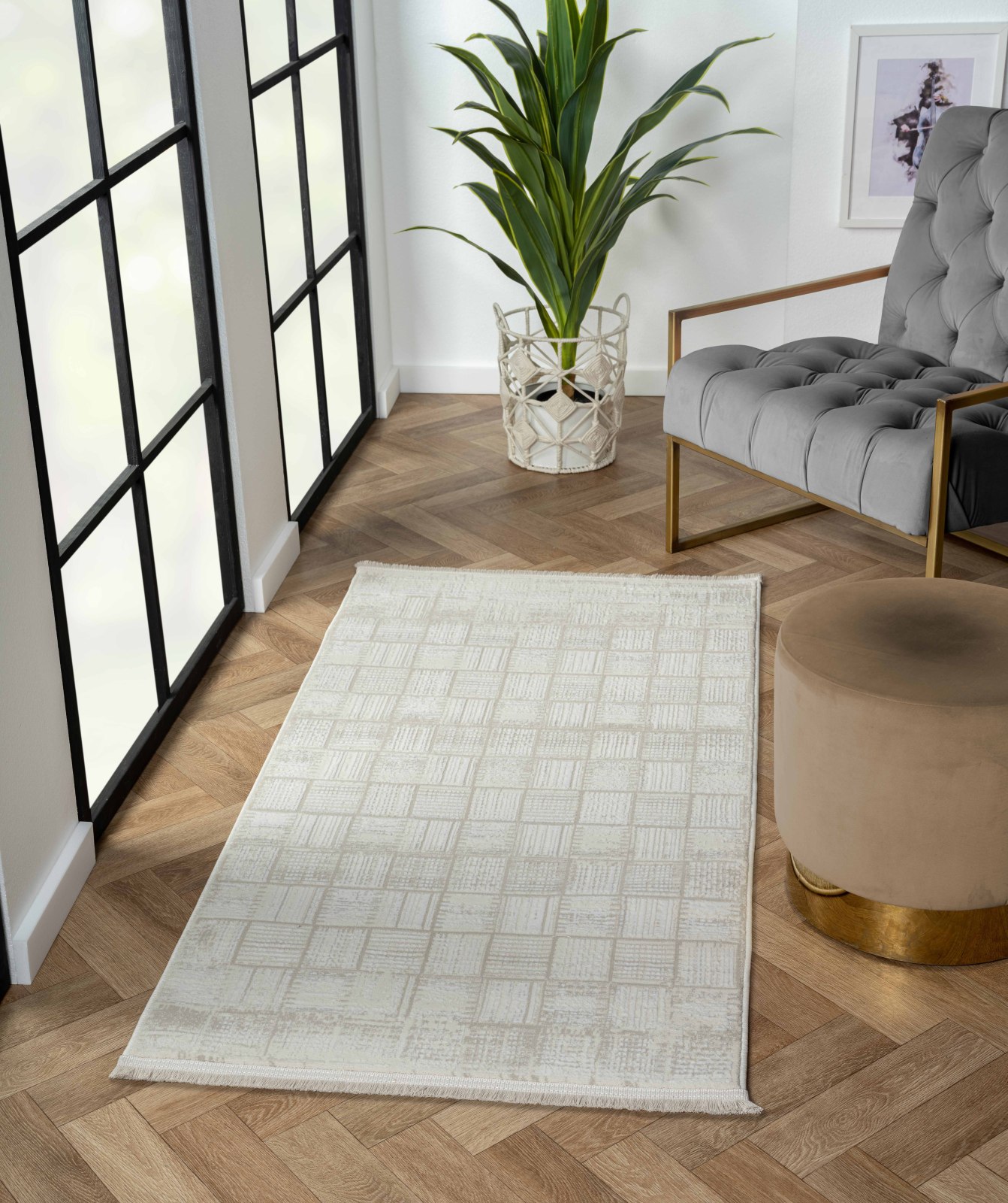 Teppich MY WONDER - creme-hellgrau-weiß - 80x150 cm