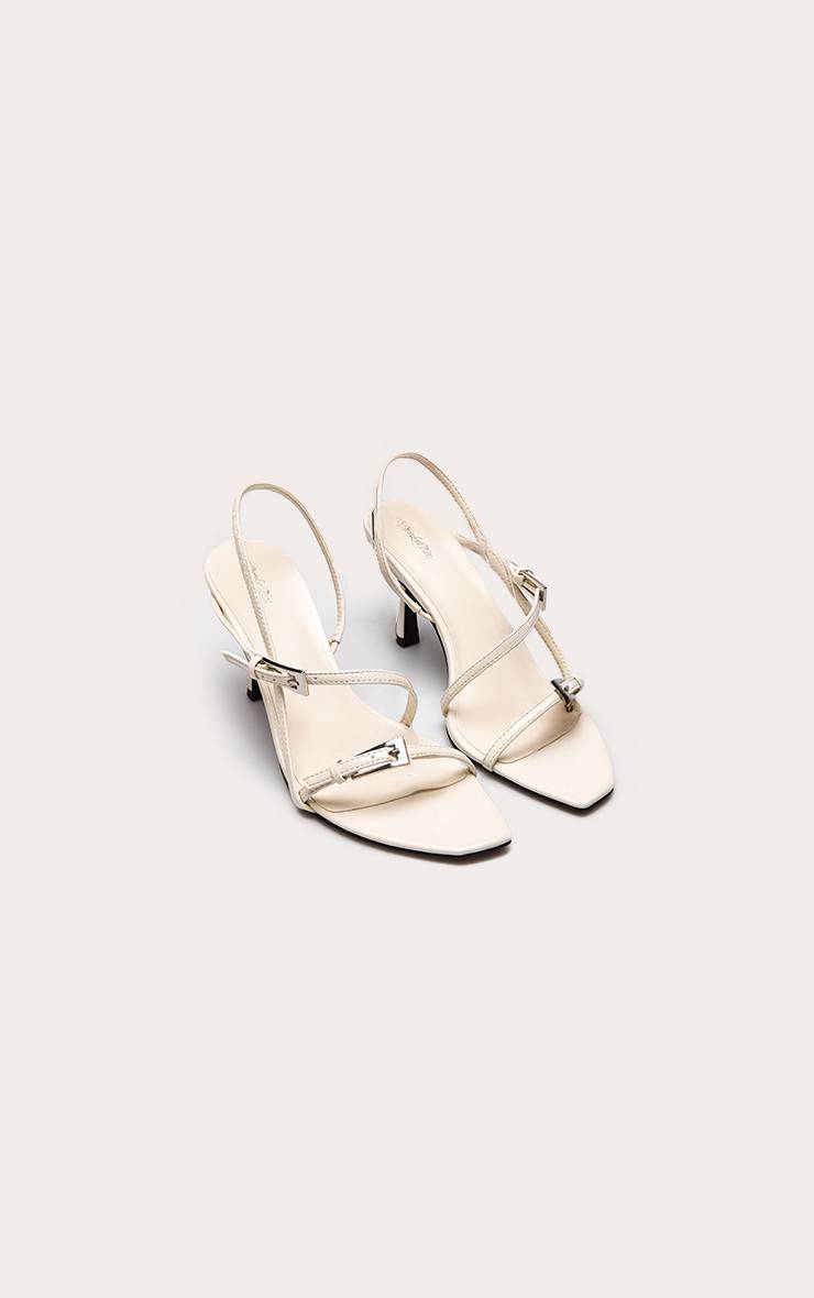 Blanc Sandale À Talon Bride Arrière En Synthétique À Bout Angulaire Avec Détail Boucle Argentée