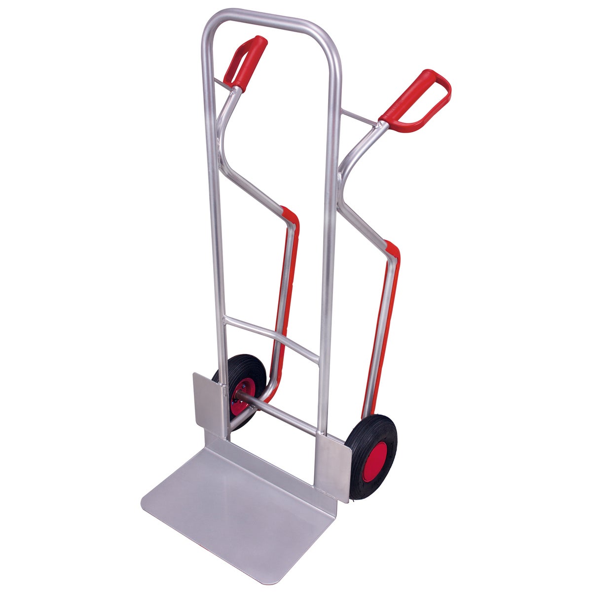 VARIOfit aluminium steekwagen met grote schep, 200 kg laadvermogen, kunststof glijders en luchtbanden.