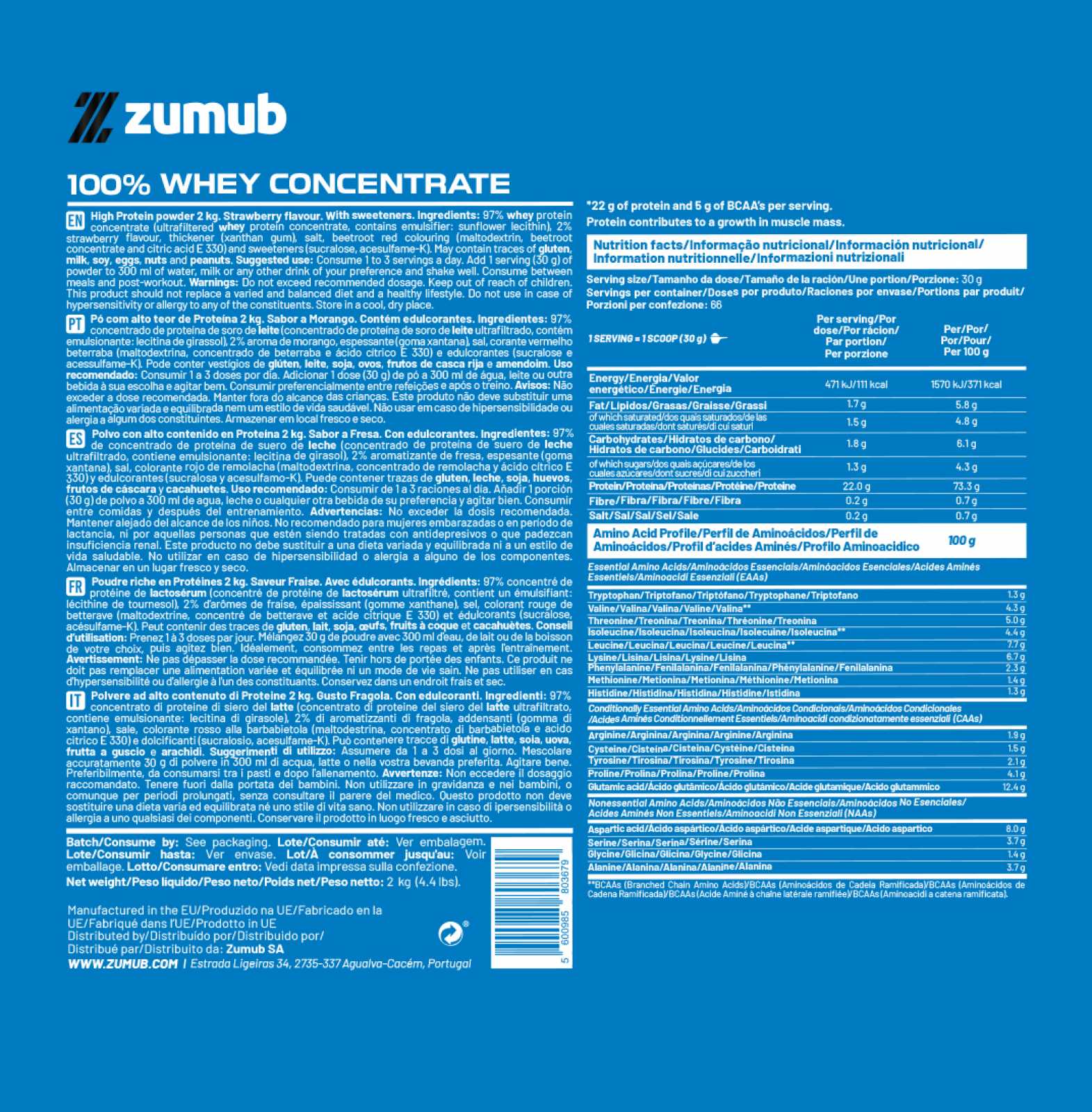 Zumub Concentrado de Soro de Leite 100% Puro 30g