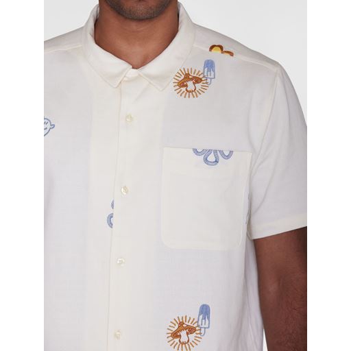 Knowledge Cotton Apparel Broderet Print Skjorte, Egret, M