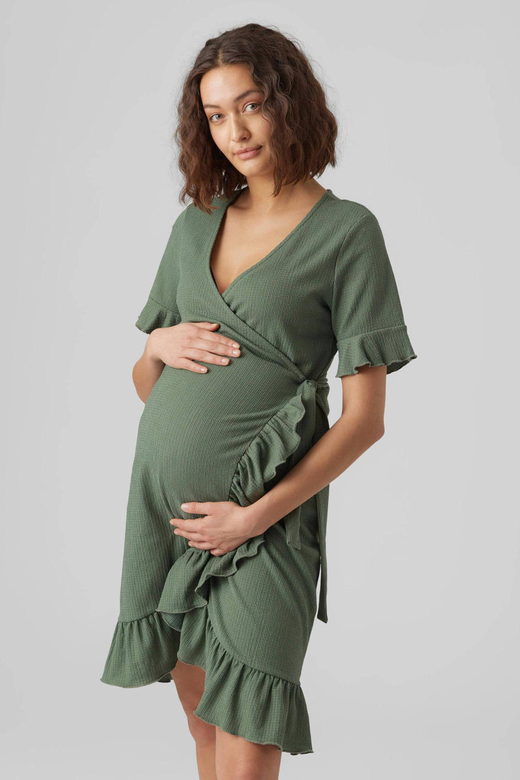 VERO MODA MATERNITY zwangerschapsjurk VMMGELINA met ruches groen