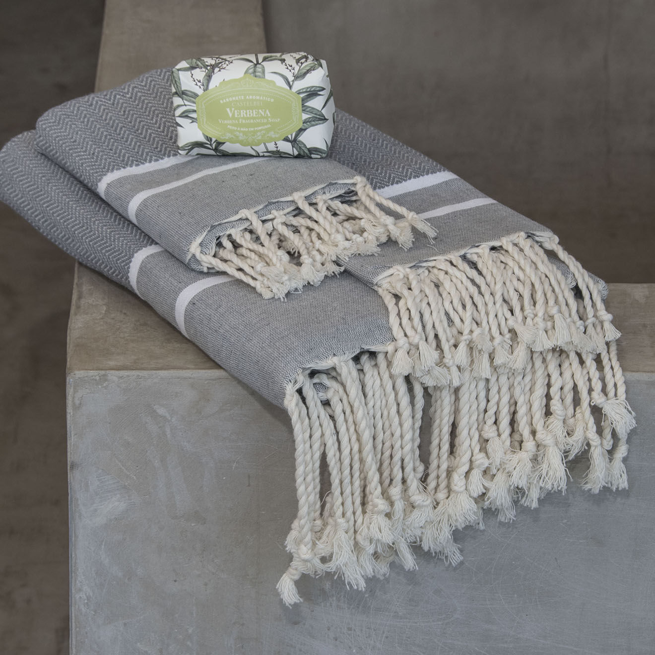 Febronie Set de salle de bain Stockholm gris moyen/blanc - 3 pièces