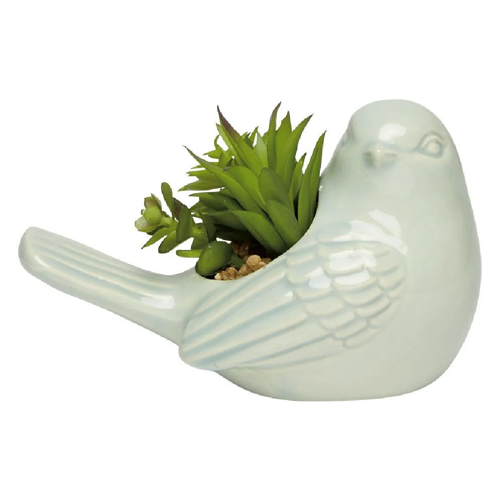 Plante artificielle dans vase oiseau en céramique H7,5 cm
