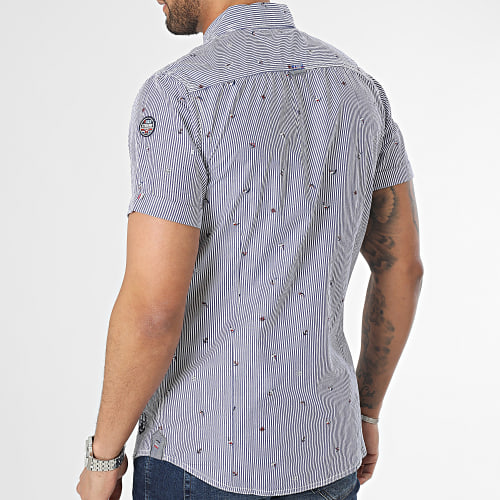 Chemise Manches Courtes A Rayures Clerk Bleu Marine Blanc