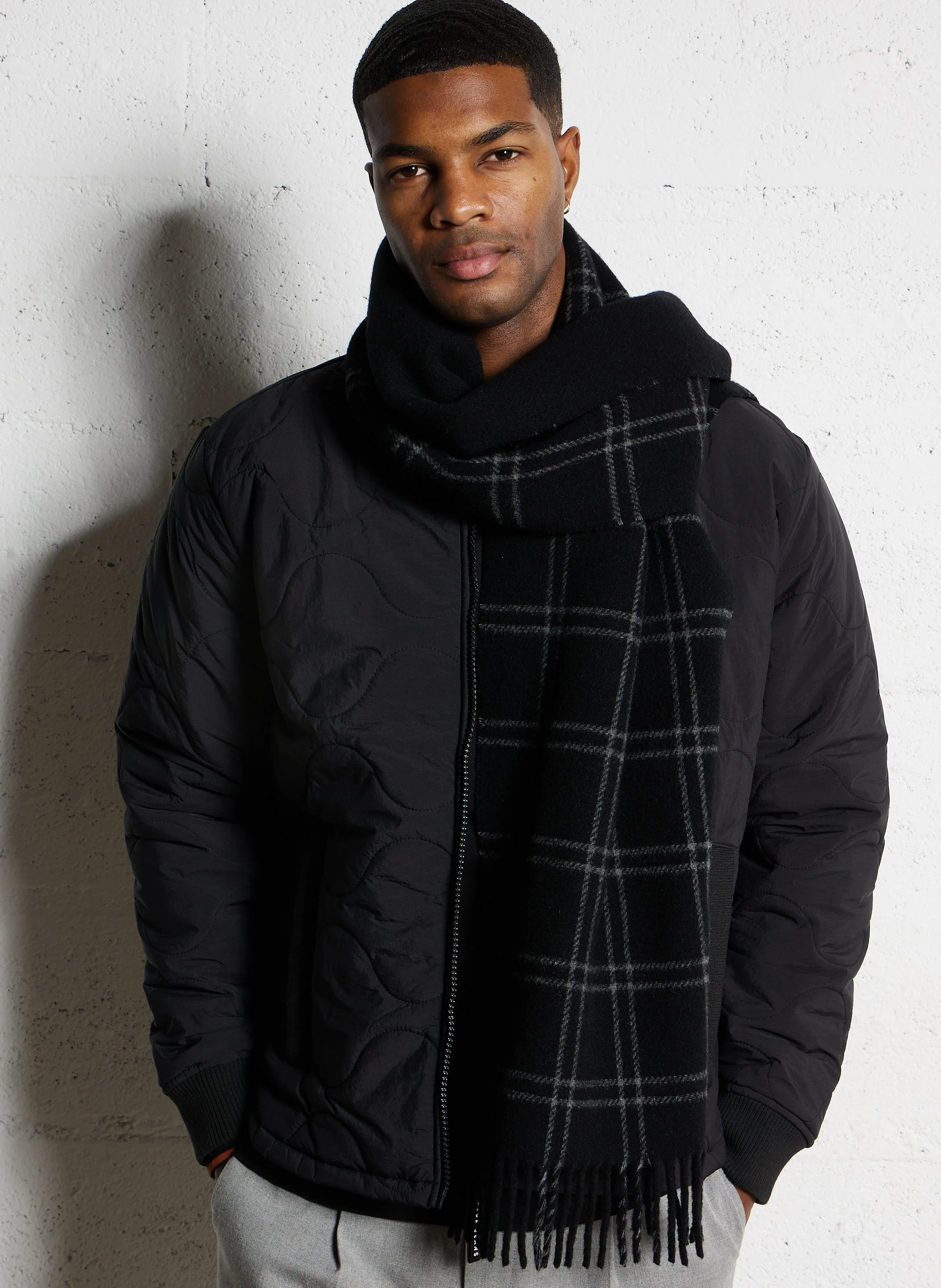 CHECKS - Echarpeà carreaux en laine | Noir