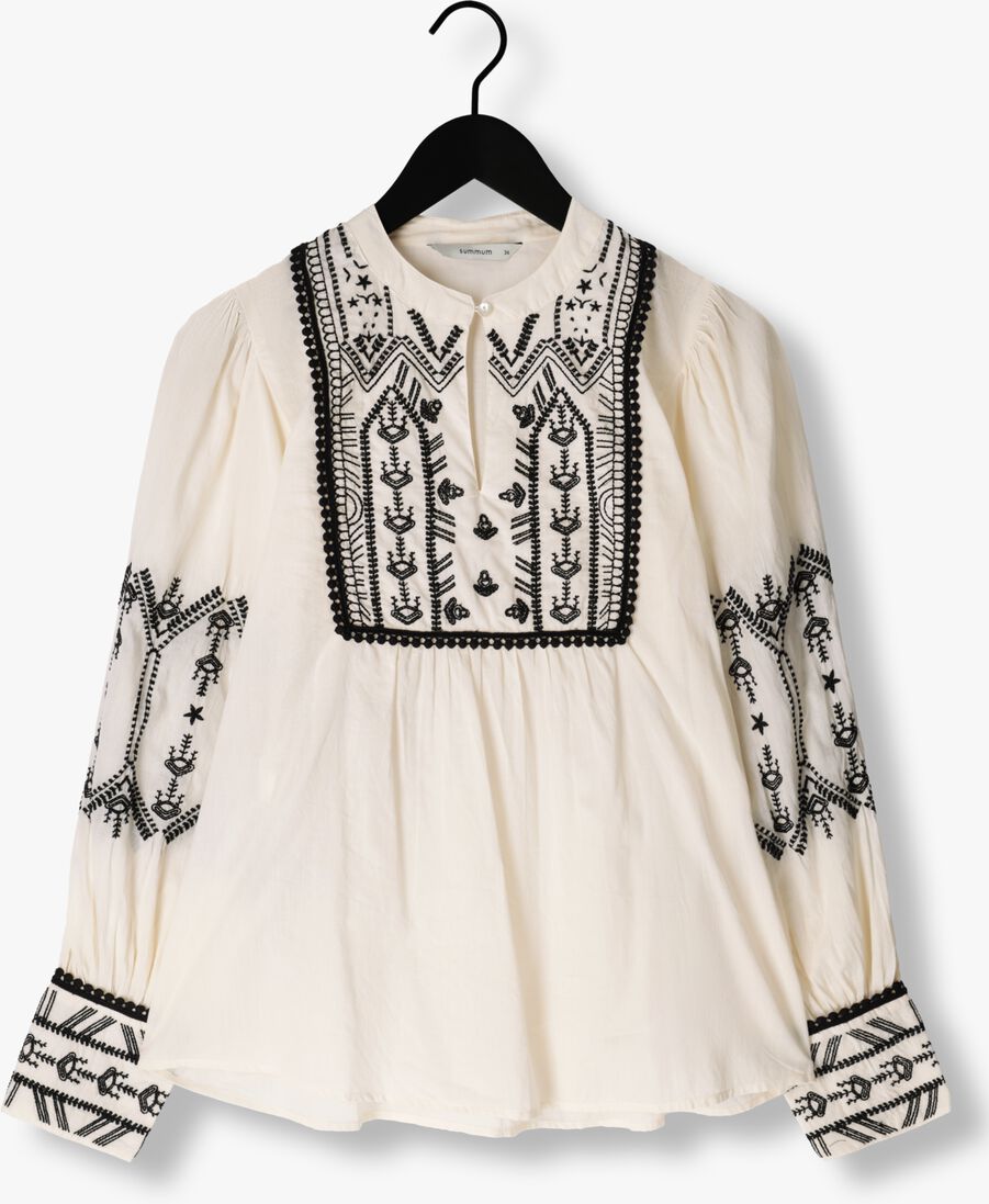 SUMMUM gebroken wit summum tuniek top cotton voile with contrast coler embroidery