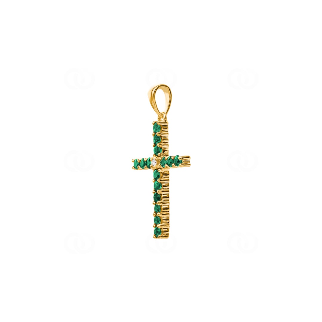 Kreuzanhänger 750/18 K Gelbgold mit Smaragden & Diamant 0.01 ct H/si