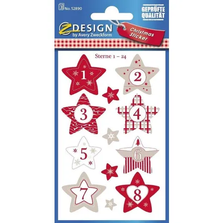 Avery Zweckform Z-Design 52890, Weihnachtssticker, Sternzahlen 1-24, 24 Aufkleber