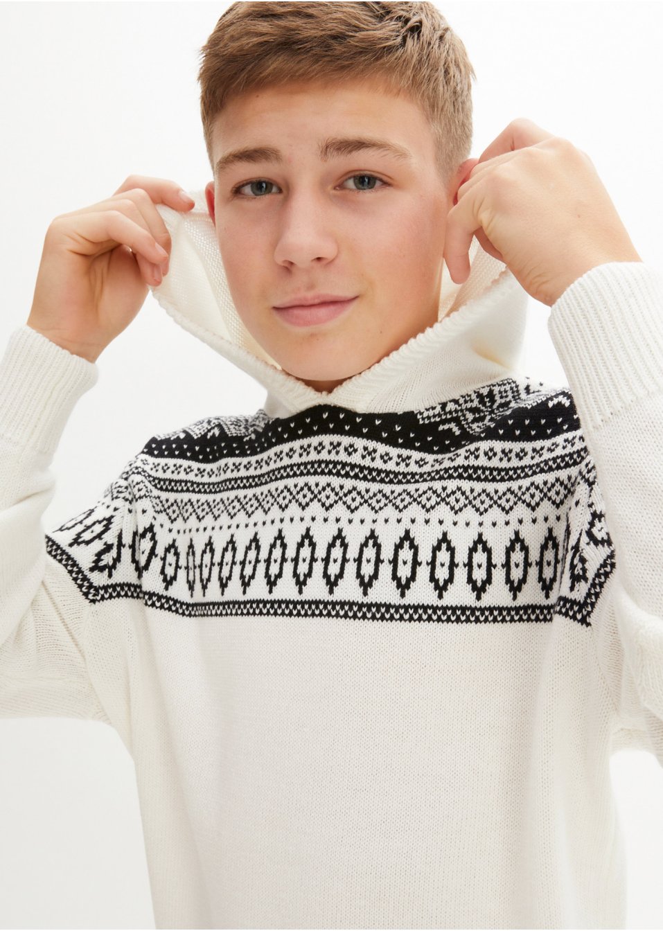 Pull en maille garçon à capuche