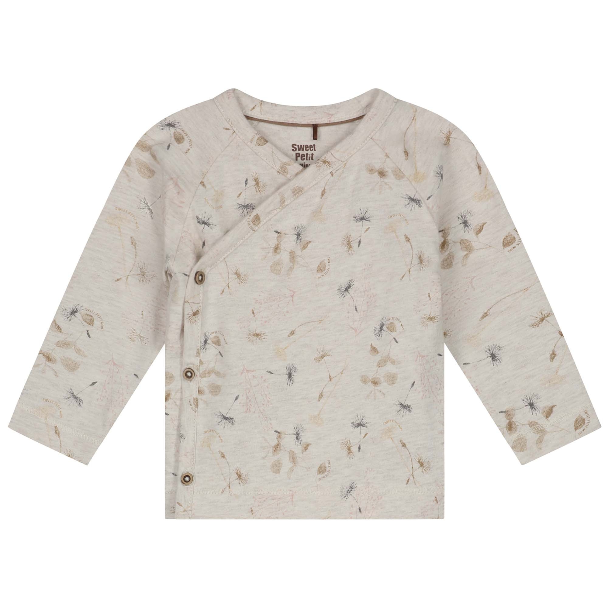 Sweet Petit Mini newborn overslagshirt lange mouwen all over print beige