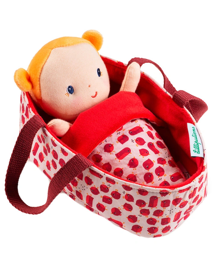 Stoff-Puppe BABY – AGATHE mit Tragekorb (22 cm) 5-teilig