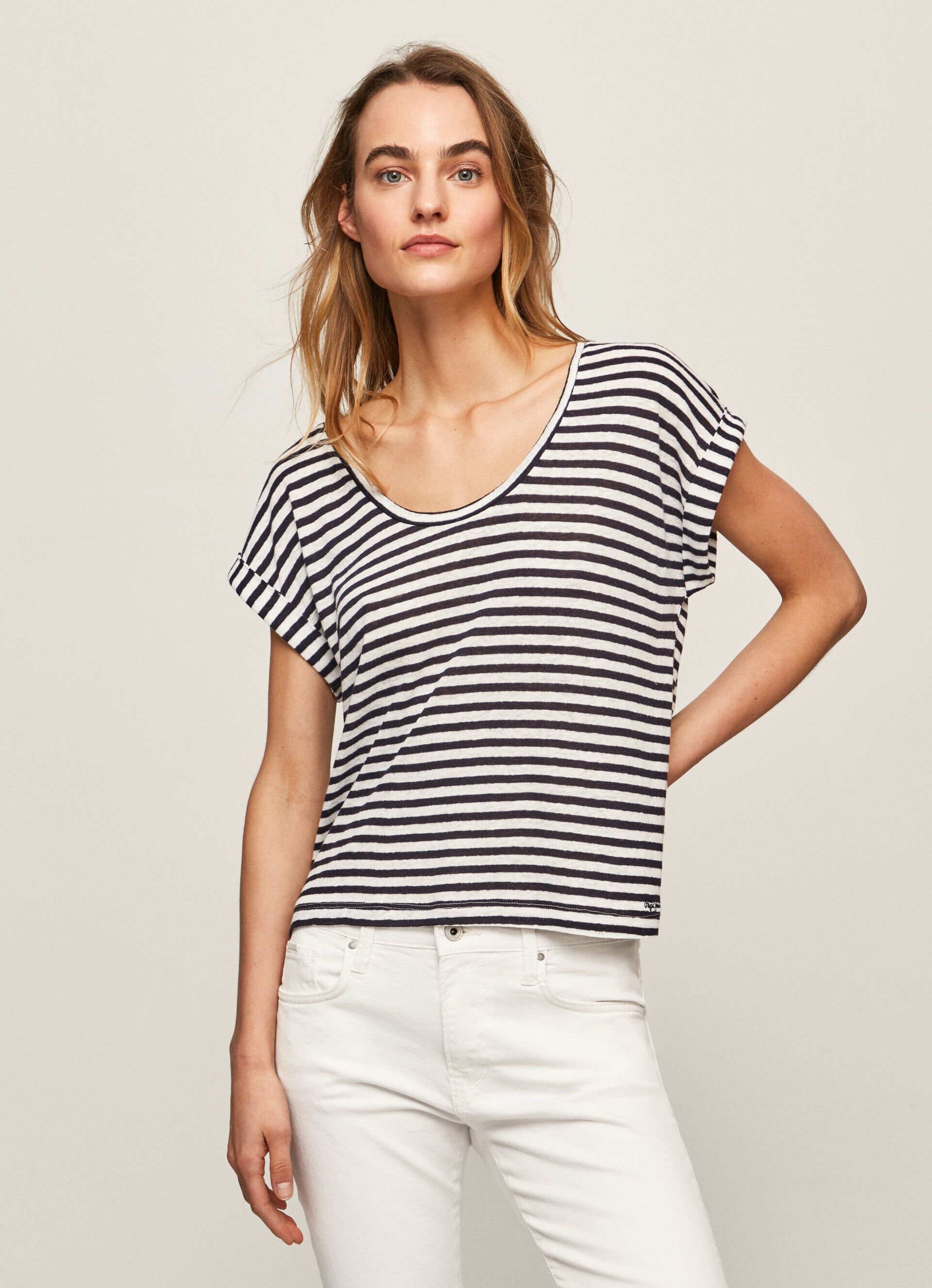 Camiseta com estampa de linho listrado - azul dulwich