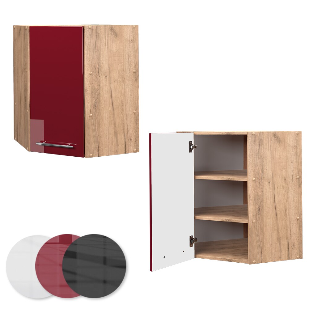 Vicco Eckhängeschrank Küchenschrank Küchenmöbel Fame-Line Eiche Rot Bordeaux modern 57 cm Küche Einbauküche Eckküche Hängeschrank Drehtür Einlegeboden Küchenzeile Hochglanz