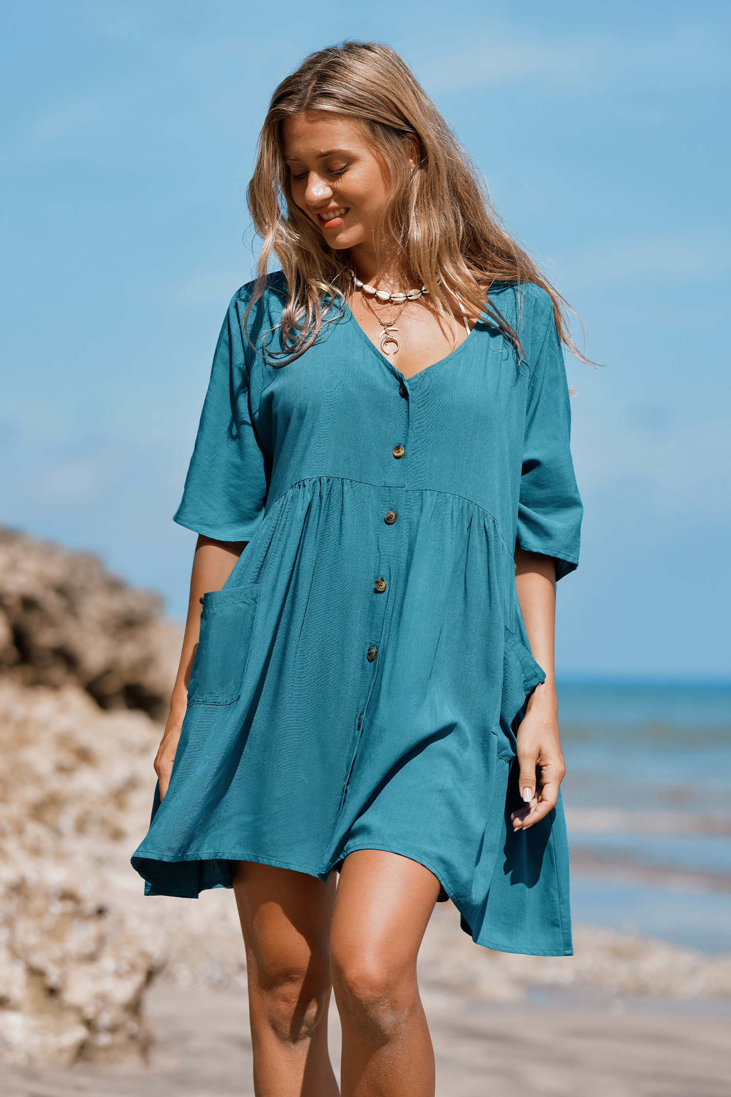 Robe cover up oversize bleue
