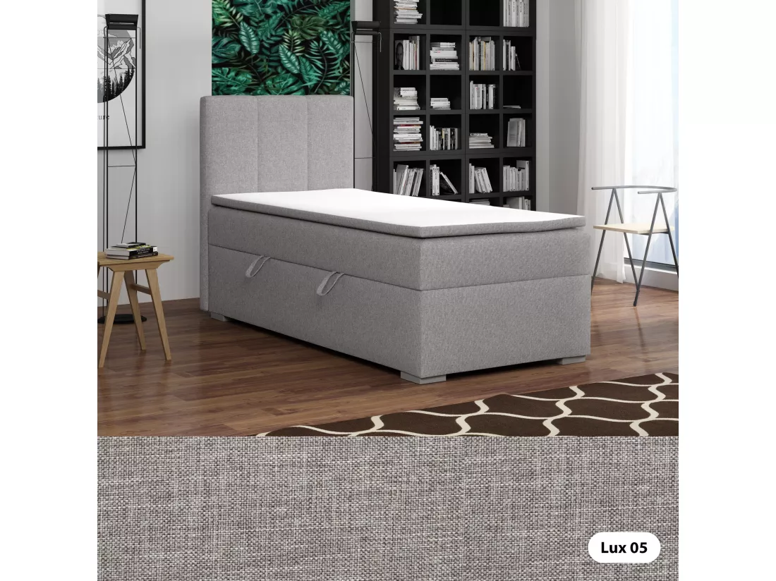 LIT SIMPLE avec tiroir de rangement et surmatelas, côté gauche Monaco Mini 90x200 cm, Lux 05 (Gris clair)