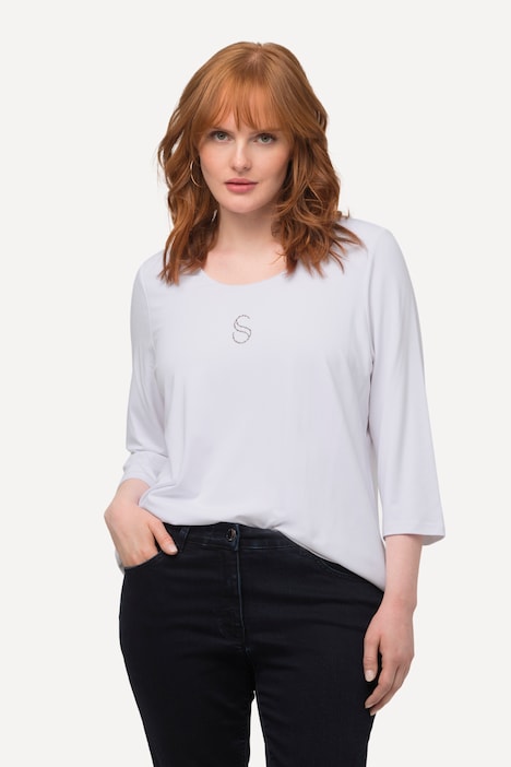 Shirt, Ziersteine, Classic, Rundhals, 3/4-Arm