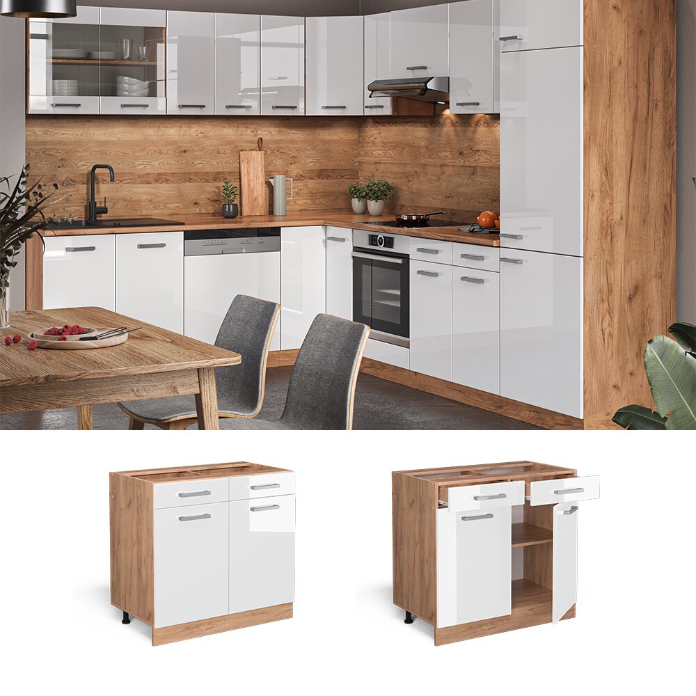 Vicco Schubunterschrank Küchenschrank Küchenzeile R-Line 80 cm Goldkraft Weiß