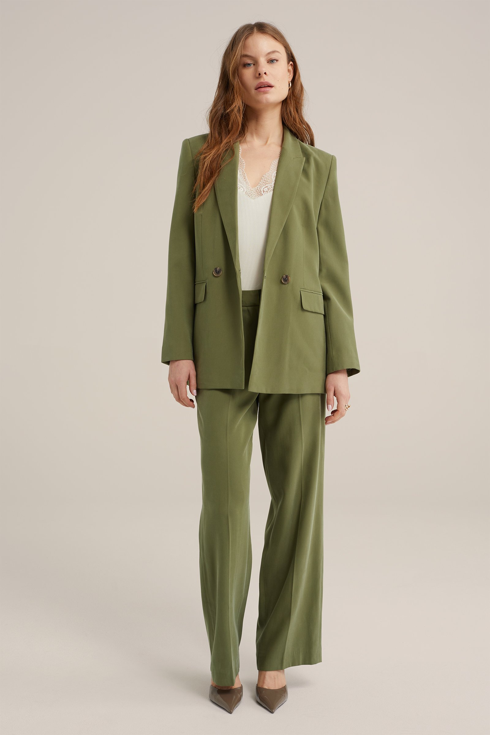 regular fit double-breasted blazer WE Fashion Olijfgroen