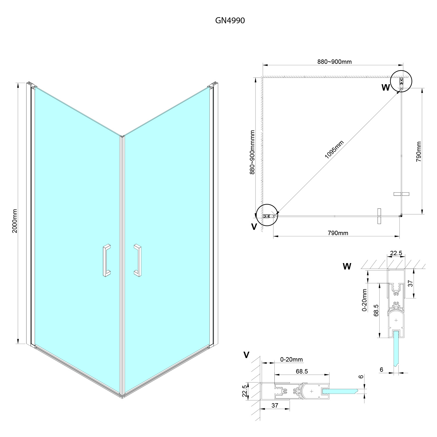 Gelco Loro douchecabine met grote draaideuren 90x90cm chroom