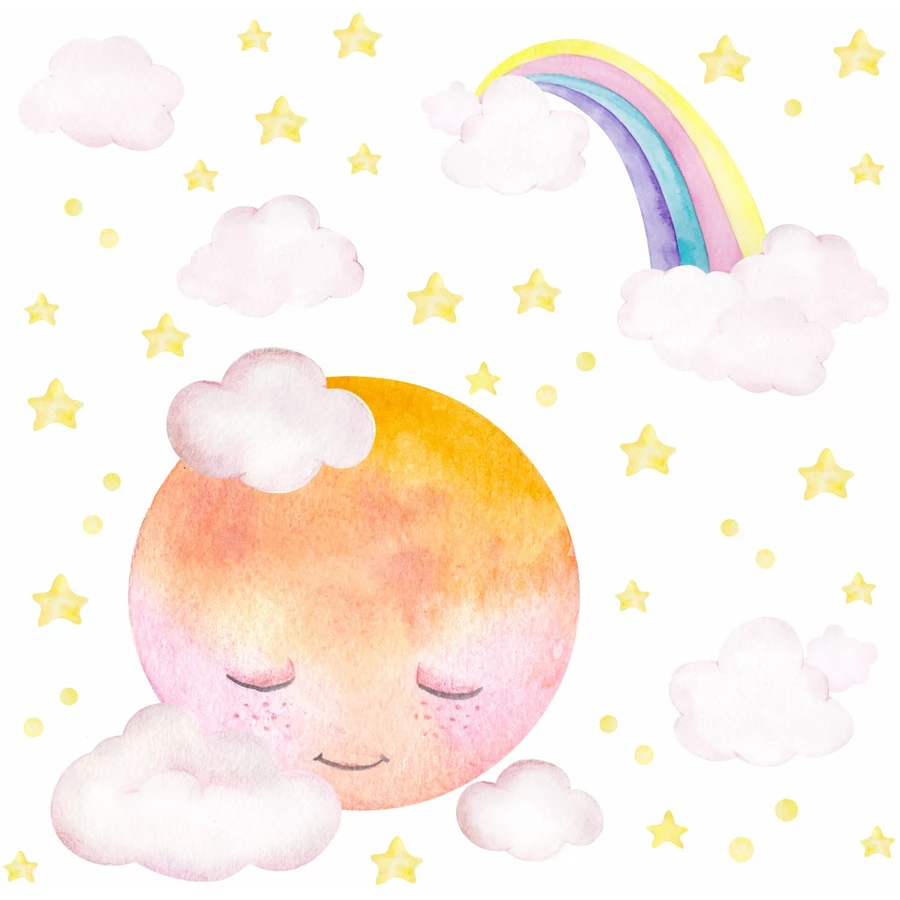 Nikima Wandtattoo 193 Vollmond mit Wolke - Aquarell Regenbogen in 6 vers. Größen bunt