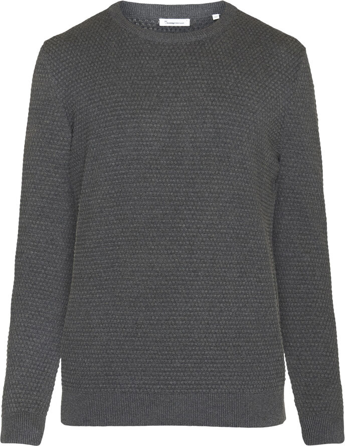 Knowledge Cotton Apparel VAGN regular bubble knit crew neck - Regenerative Organic Certified - Grå