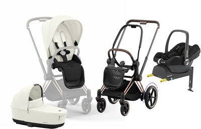 Cybex e-Priam Duovogn inkl. Maxi-Cosi CabrioFix & Base, Off White/Rose Gold