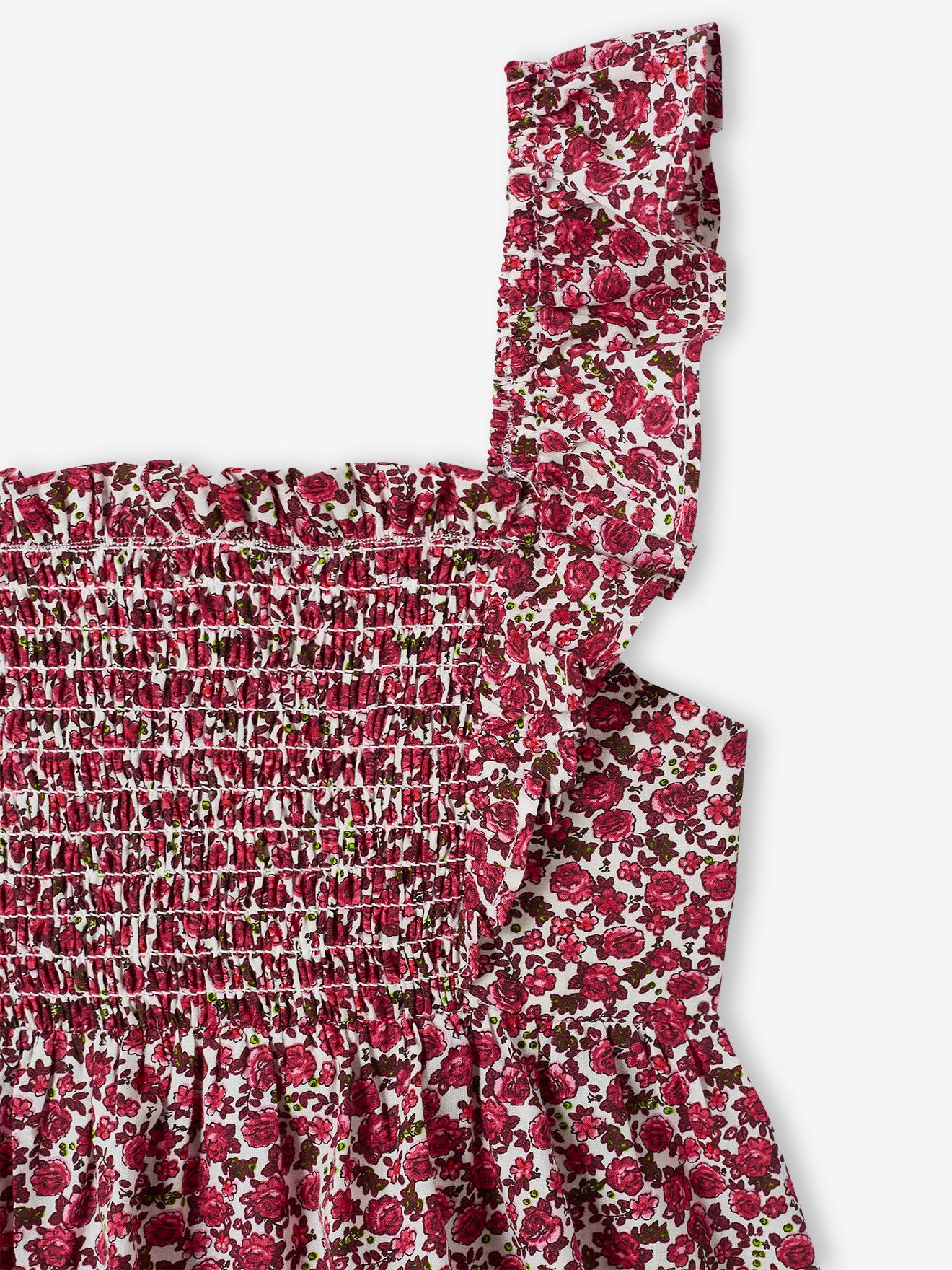 Blusa rosa peônia com alças franzidas e babados para meninas
