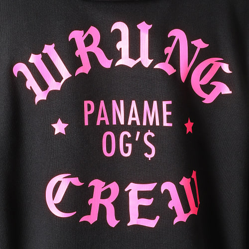 Sweat Capuche Crew Noir Rose Fluo