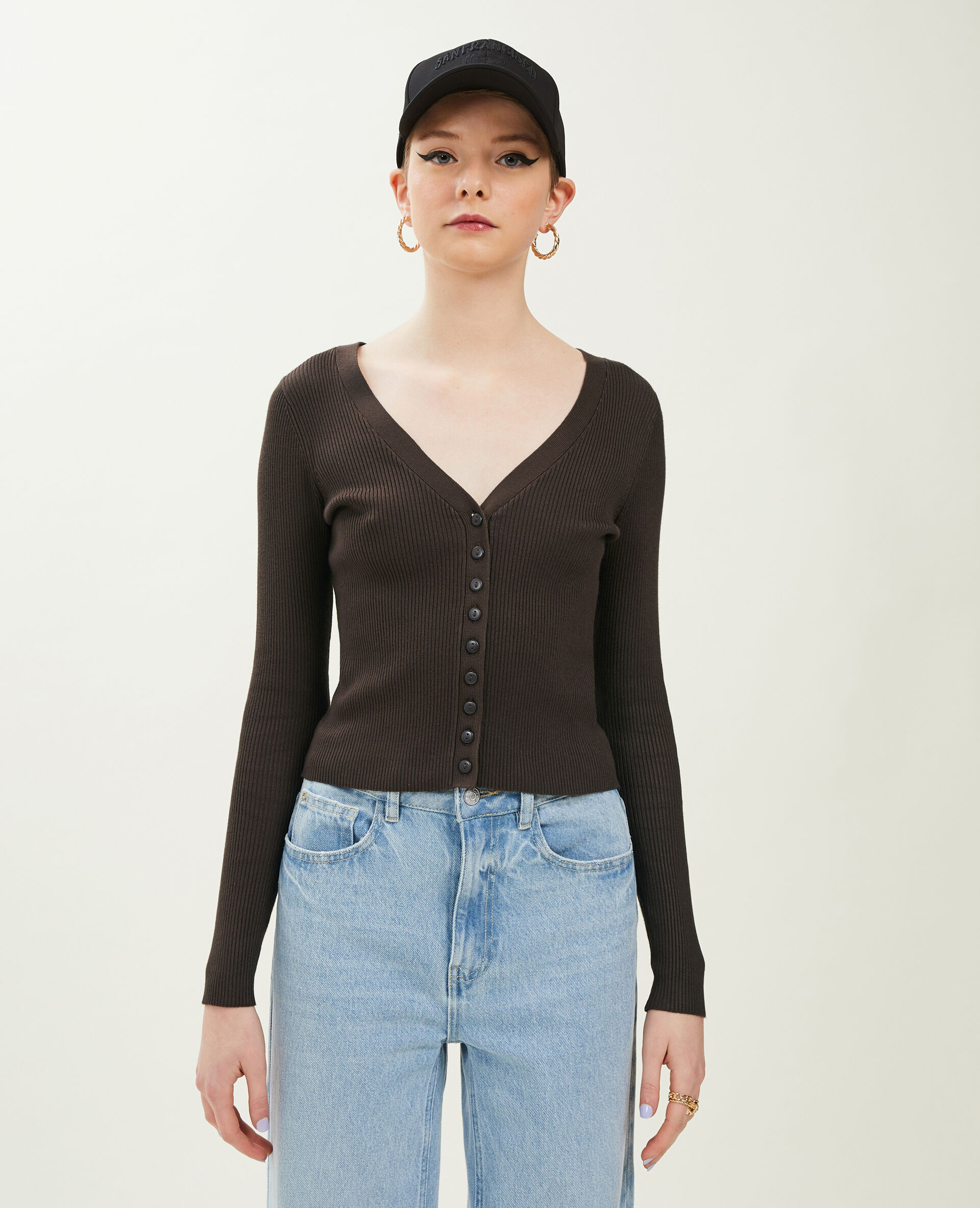 Gilet en maille côtelée - Marron