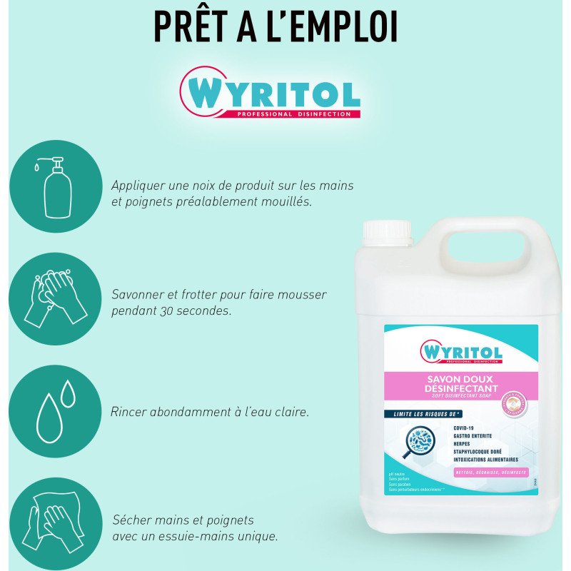 Savon liquide doux désinfectant Wyritol Professional Desinfection - Bidon de 5 L