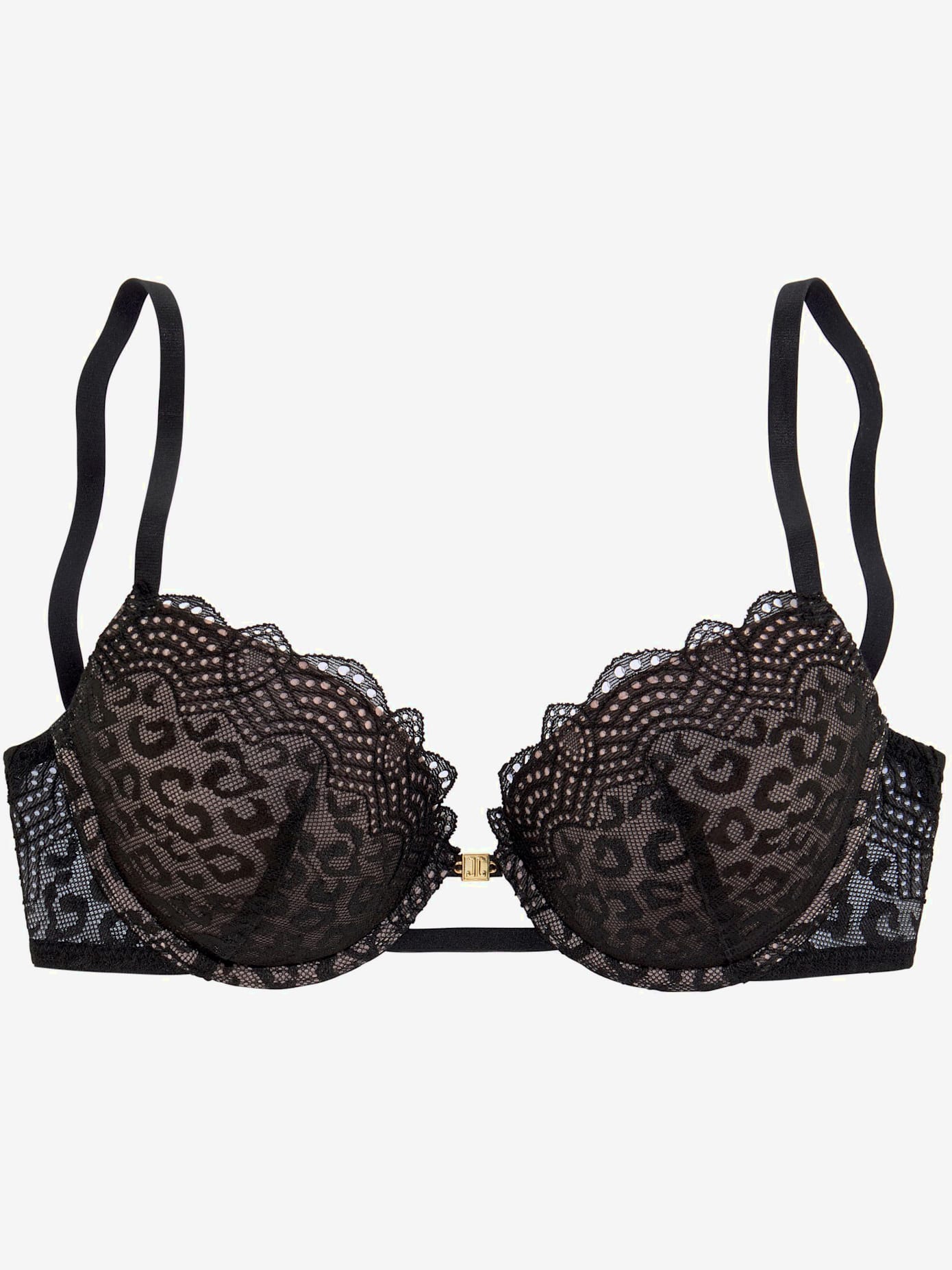 Soutien-gorge push-up bonnets contrastés en dentelle motif léopard