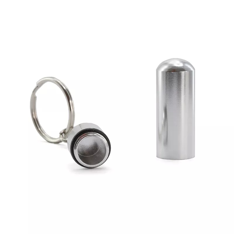 (40x17mm) Metall Medikamenten Dosierer Dosett Tablettenbox Supplements Pillendose Schlüsselanhänger -  Silber