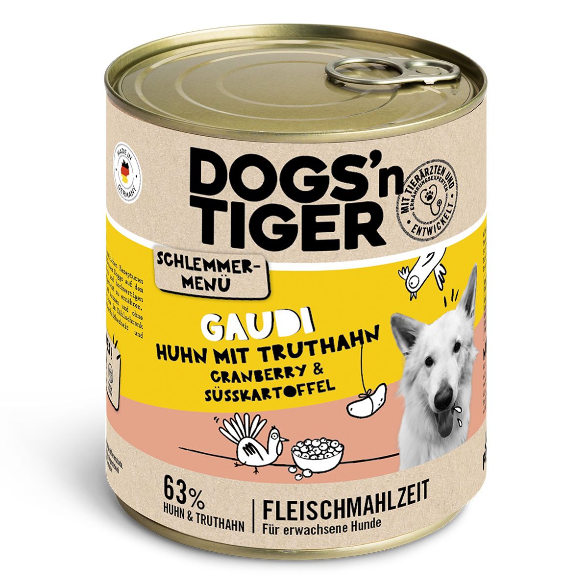 Dogs’n Tiger Adult Hundefutter, Gaudi, Nassfutter, Getreidefrei, Huhn, Truthahn & Cranberry