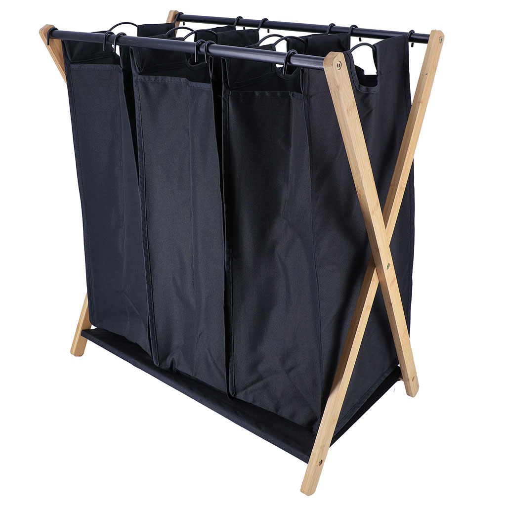 Panier linge chic intérieur 3 cases noir 68x40x76cm
