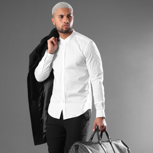 Chemise Manches Longues Col Mao Slim Fit 404 Blanc