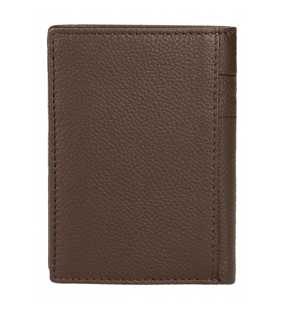 Carteira Pepe Jeans Vertical Checkbox em couro com porta-moedas marrom