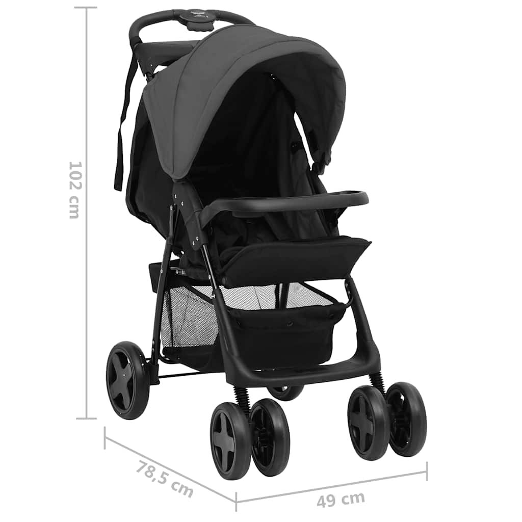 vidaXL 3-in-1 kinderwagen, donkergrijs en zwart, staal